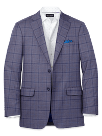 Wool Stretch Windowpane Single Breasted Notch Lapel Sport Coat - Purple