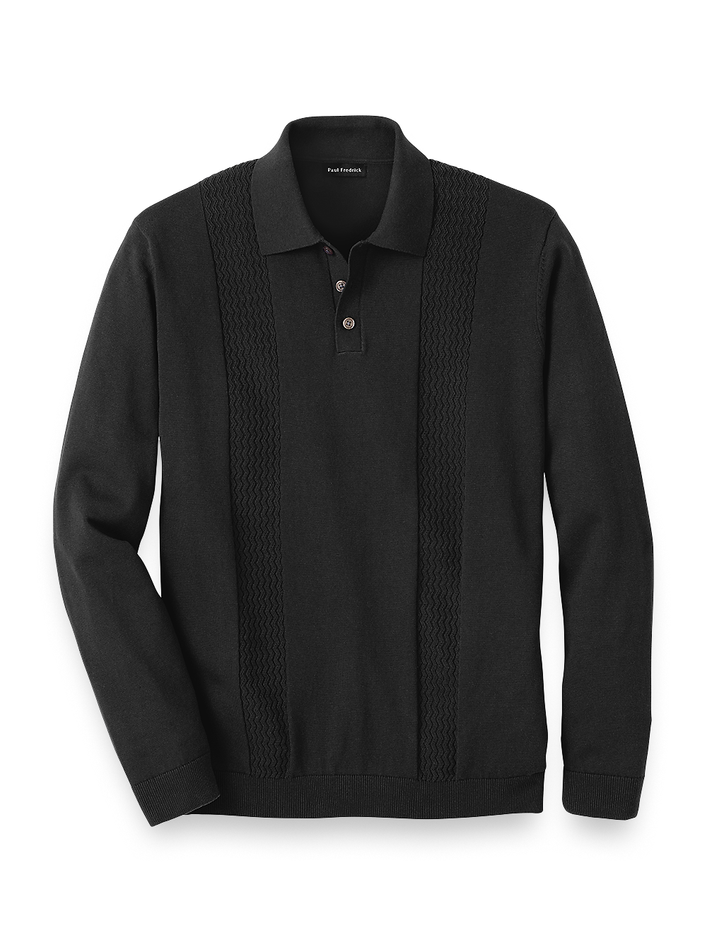 Product Image of Cotton Three Button Polo-Black