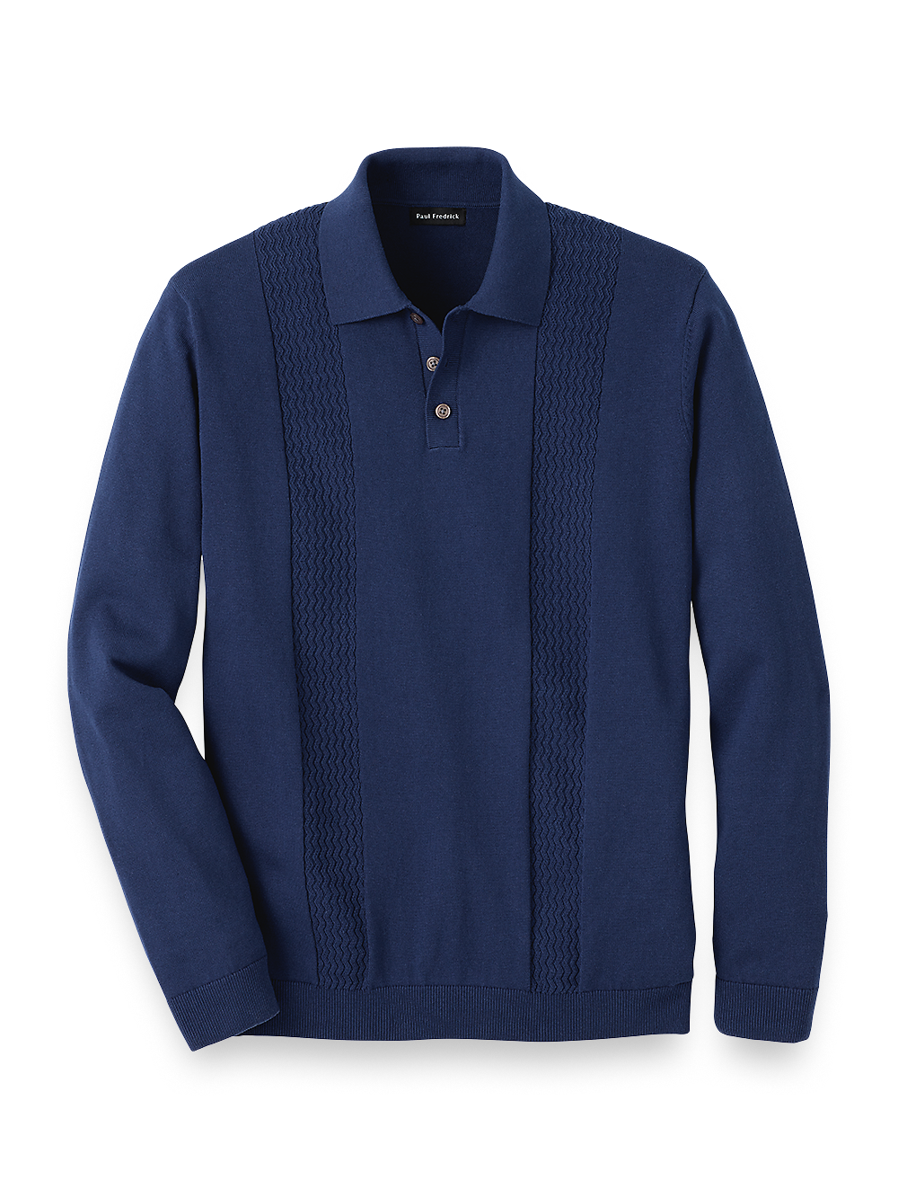 Product Image of Cotton Three Button Polo-Navy