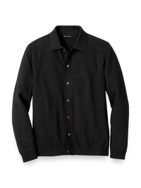 Cotton Button Front Polo - Black