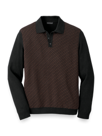 Cotton Three Button Polo - Brown/black