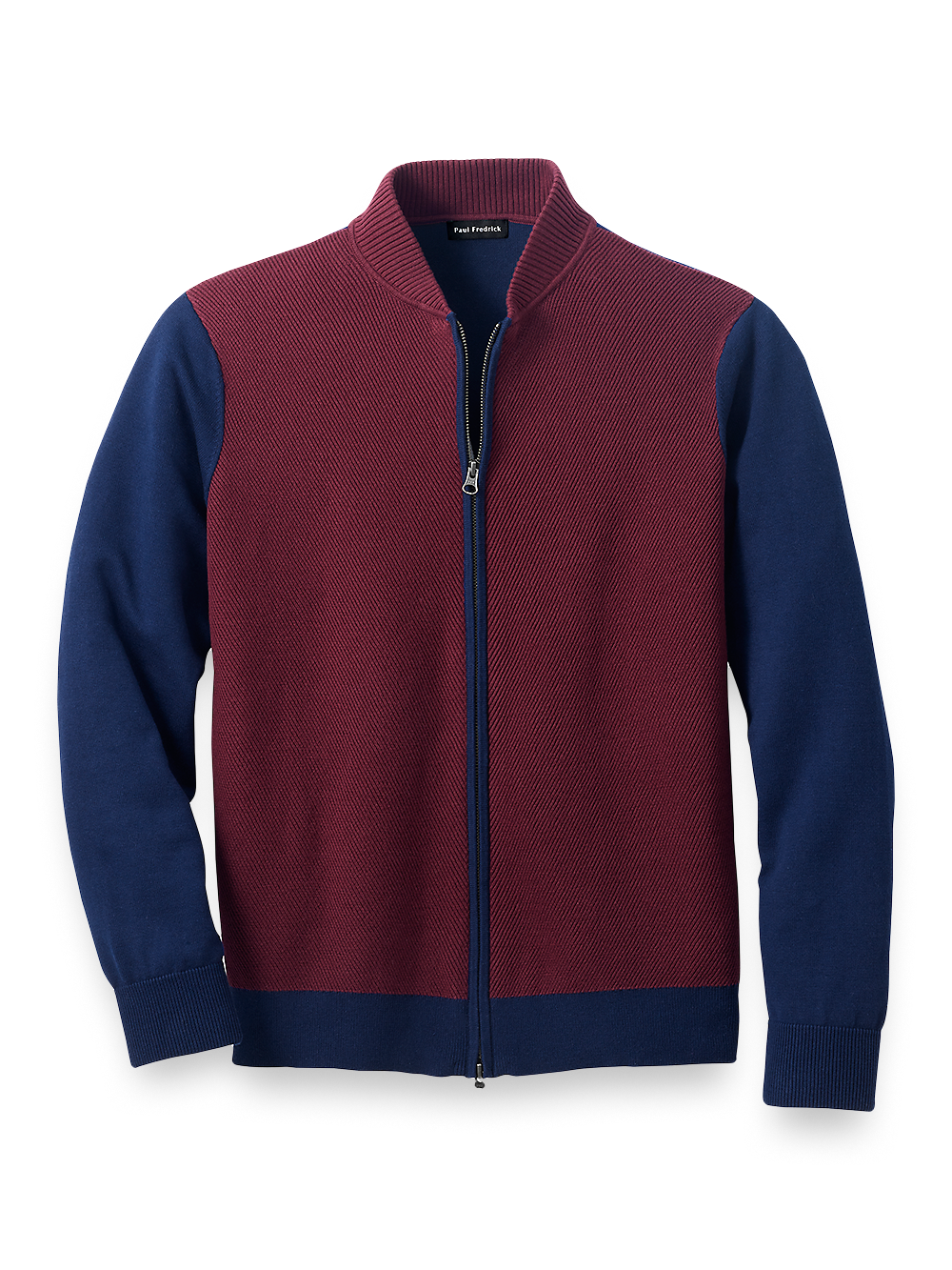 Product Image of Cotton Full Zip Sweater-Navy/Burgundy