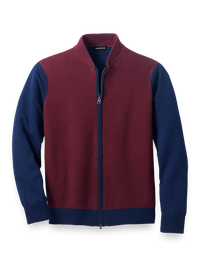 Cotton Full Zip Sweater - Navy/burgundy