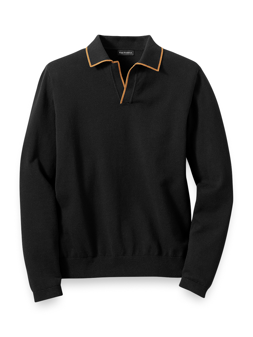 Product Image of Cotton V-neck Polo Sweater-Black