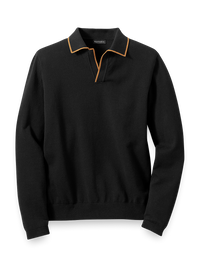 Cotton V-Neck Polo Sweater - Black