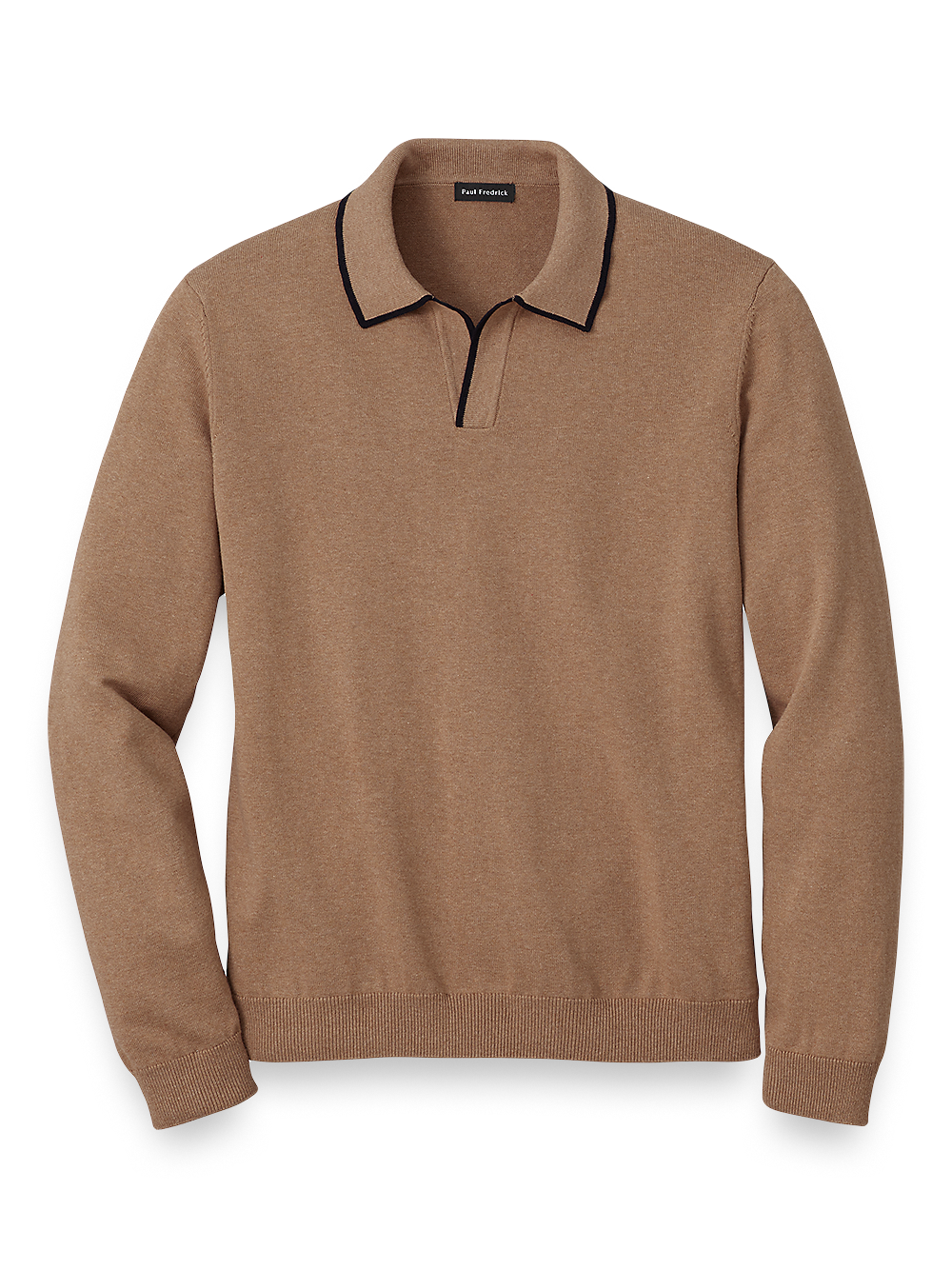 Product Image of Cotton V-neck Polo Sweater-Camel