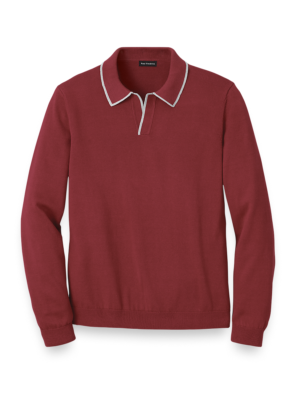 Product Image of Cotton V-neck Polo Sweater-Burgundy