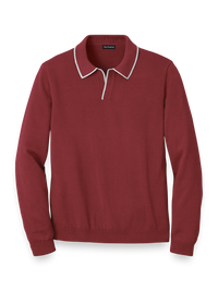 Cotton V-Neck Polo Sweater - Burgundy