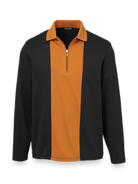 Mercerized Cotton Zip Polo - Black/copper