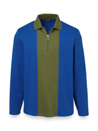 Mercerized Cotton Zip Polo - Cobalt/olive