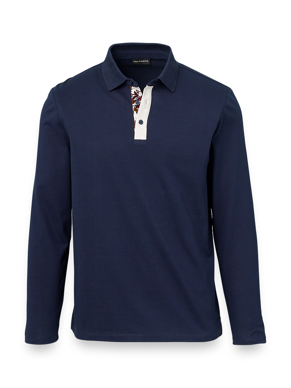 Product Image of Mercerized Cotton Pique Three Button Polo-Navy