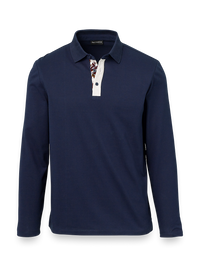 Mercerized Cotton Pique Three Button Polo - Navy