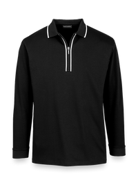 Mercerized Cotton Zip Polo - Black