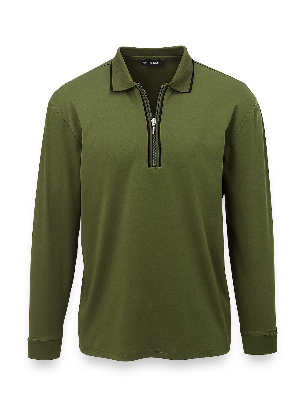 Product Image of Mercerized Cotton Zip Polo-Olive