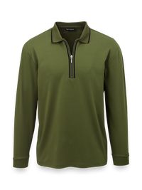 Mercerized Cotton Zip Polo - Olive