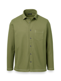 Cotton Blend Button Front Polo - Olive