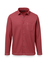 Cotton Blend Button Front Polo - Burgundy