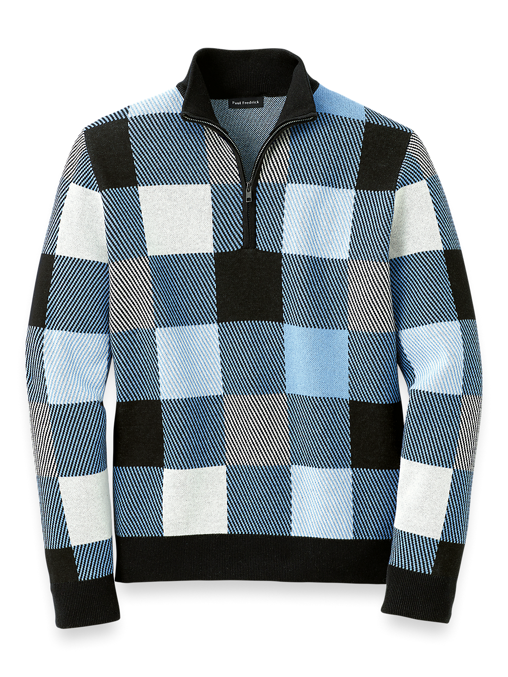 Product Image of Cotton Quarter Zip Mock Neck Sweater-Blue Multi