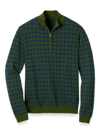 Cotton Quarter Zip Mock Neck Sweater - Olive