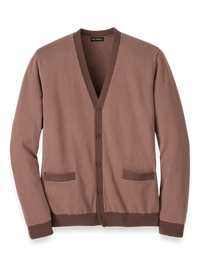 Cotton Button Front V-neck Cardigan - Brown