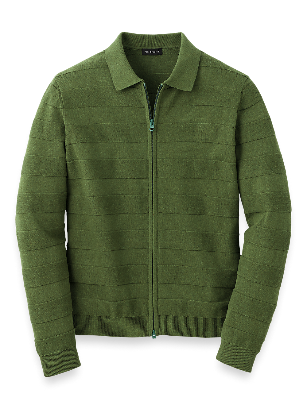 Product Image of Cotton Full Zip Polo-Olive