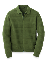 Cotton Full Zip Polo - Olive