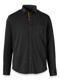 Mercerized Cotton Button Front Polo - Black