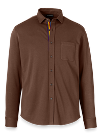 Mercerized Cotton Button Front Polo - Brown