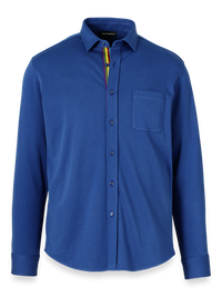 Mercerized Cotton Button Front Polo - Blue