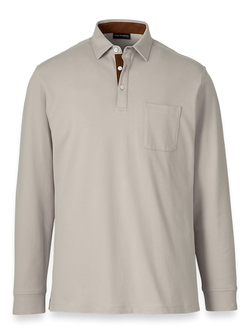 Product Image of Cotton/spandex Pique Three Button Polo-Taupe