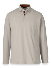 Cotton/Spandex Pique Three Button Polo - Taupe