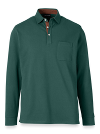 Cotton/Spandex Pique Three Button Polo - Green