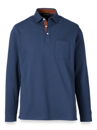 Cotton/Spandex Pique Three Button Polo - Navy