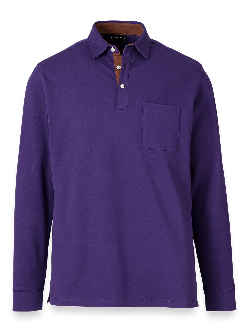 Product Image of Cotton/spandex Pique Three Button Polo-Purple