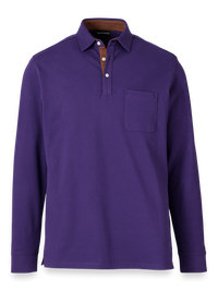 Cotton/Spandex Pique Three Button Polo - Purple