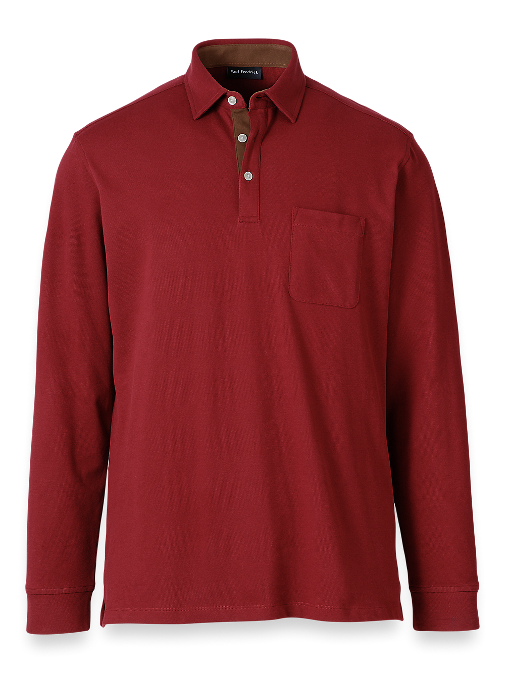 Product Image of Cotton/spandex Pique Three Button Polo-Burgundy