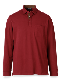 Cotton/Spandex Pique Three Button Polo - Burgundy