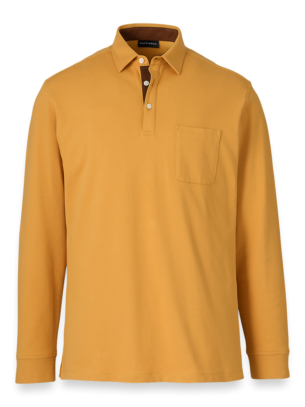 Product Image of Cotton/spandex Pique Three Button Polo-Gold