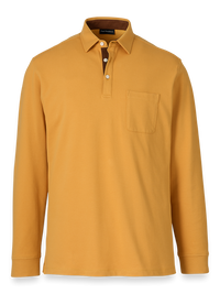 Cotton/Spandex Pique Three Button Polo - Gold