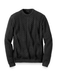 COTTON CABLE CREW NECK SWEATER - Black