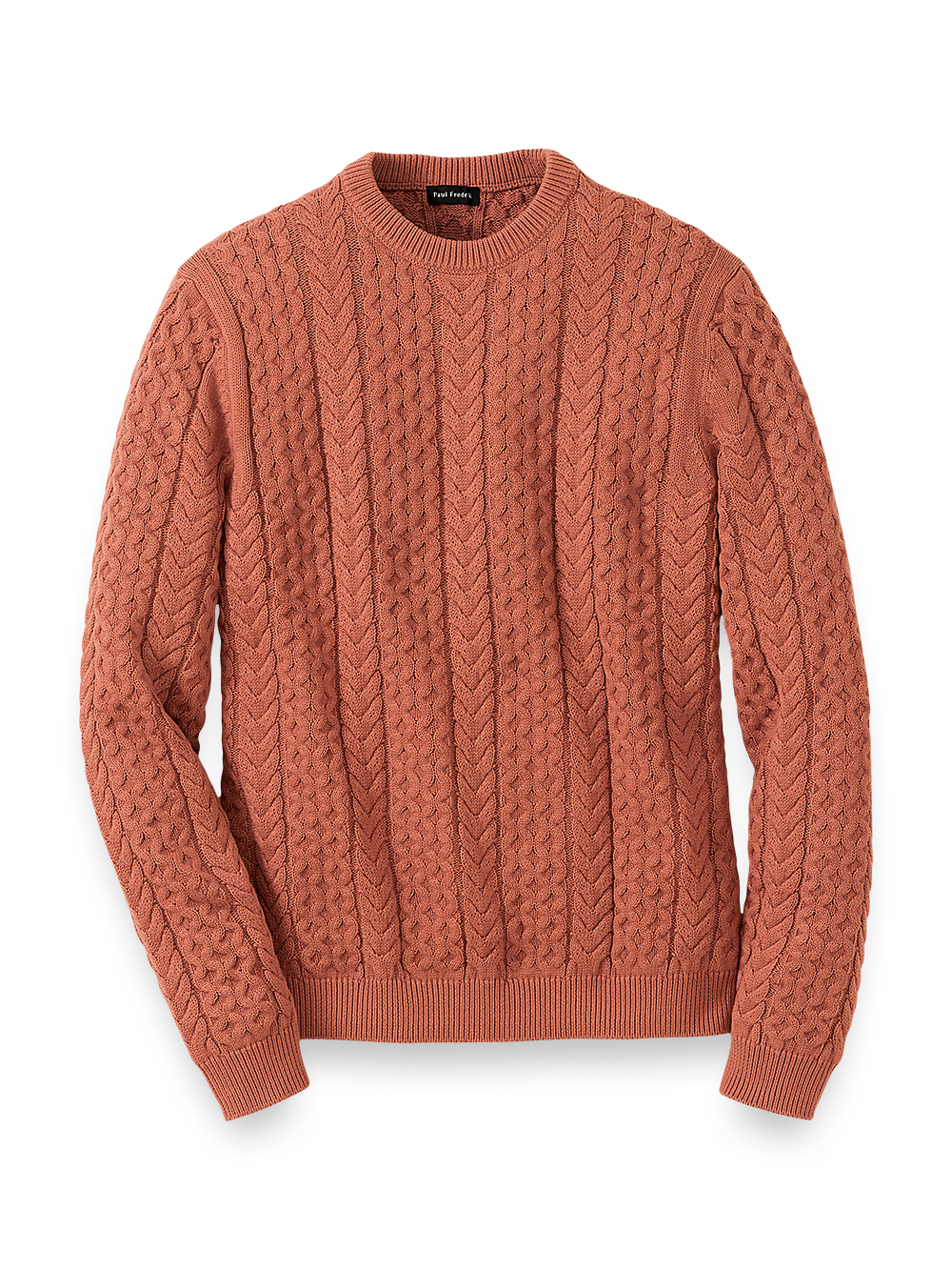 Product Image of Cotton Cable Crew Neck Sweater-Brown