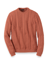 COTTON CABLE CREW NECK SWEATER - Brown