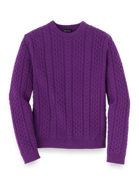 COTTON CABLE CREW NECK SWEATER - Purple