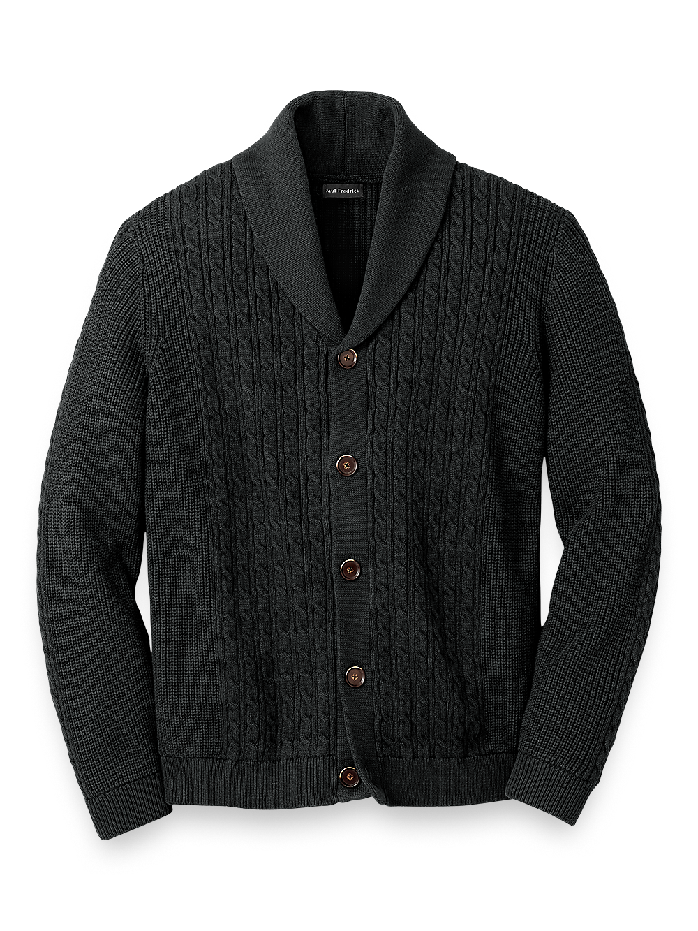 Product Image of Cotton Cable Button Front Cardigan Sweater-Black