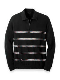 Cotton Blend Zip Polo - Black