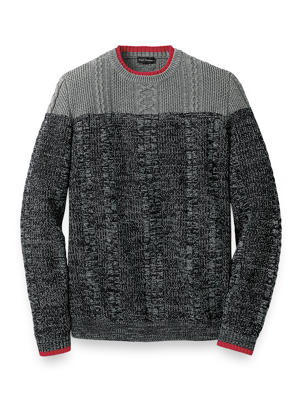 Product Image of Cotton Cable Crew Neck Sweater-Black/Grey