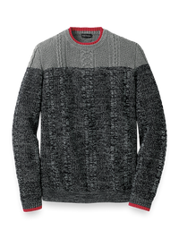 Cotton Cable Crew Neck Sweater - Black/grey