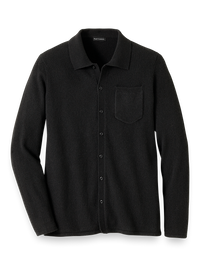 Cashmere Button Front Polo - Black