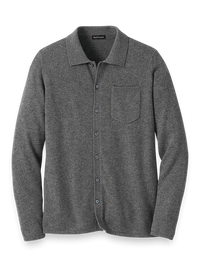 Cashmere Button Front Polo - Grey