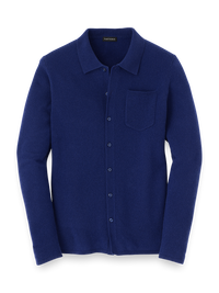 Cashmere Button Front Polo - Navy